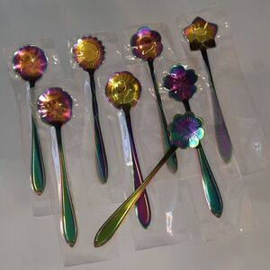 Flower Spoon Set Rainbow Color Stainless Steel Tableware Creative Coffee Spoons
